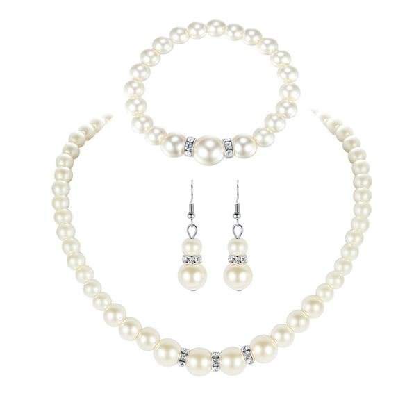 UNTERING Necklace Fashion Pearl Beaded Chain Drop Earrings Women Colorless Faux Pearl Necklace Bracelet Jewelry Set for Sisters