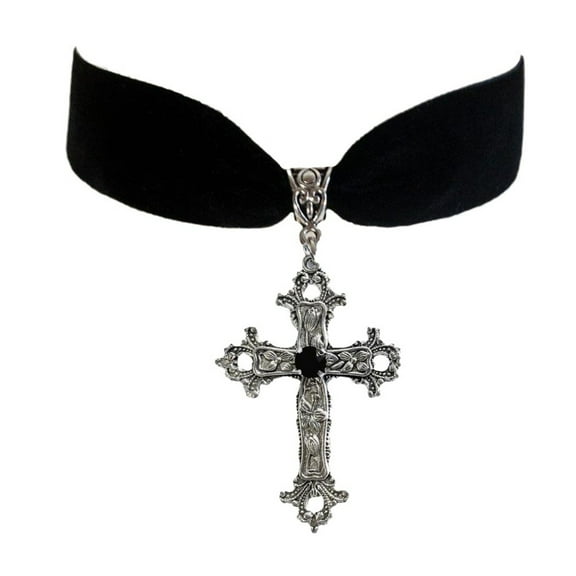 UNTERING Necklace Unique Pendant Necklace Gothic Vintage Black Velvets Crucifix Choker Halloween Witch Jewelry Accessory