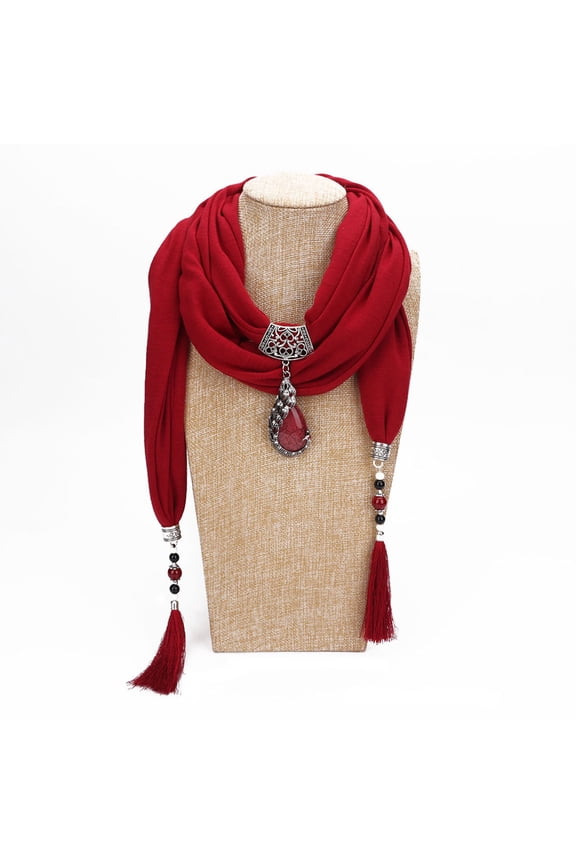 Scarf 200x40cm Women Vintage Solid Color Ethnic Scarf Water Drop Bead P