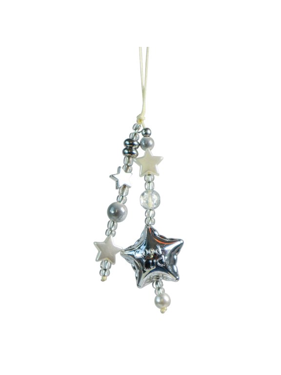 Sweet Cool Star Beaded Keychain Phone Charm Car Keyring Purse Bag Pendant Decorations Earphone Chain for Women Girls