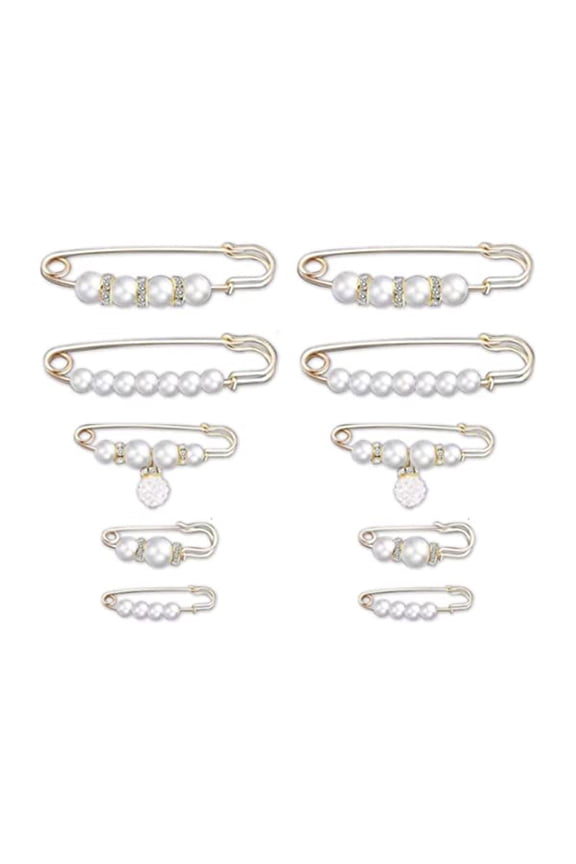 Waist Pin 10 Pcs Fashion Pearl Brooch Sweater Shawl Clip Waist Pants Extender Pins for Women Clothing Pants Dress Skirt