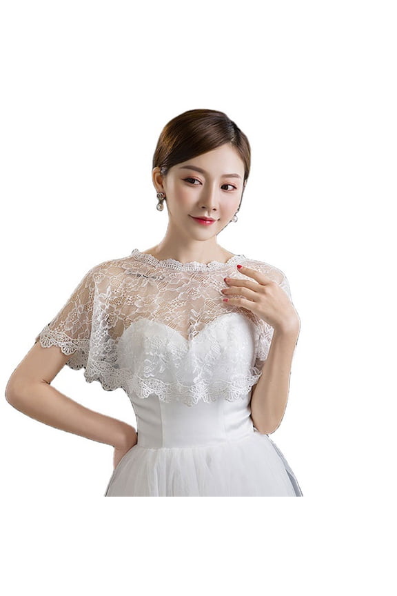 Women Floral Lace Shawl Wrap Wedding Bridal Cover Up Tulle Shrug Cape