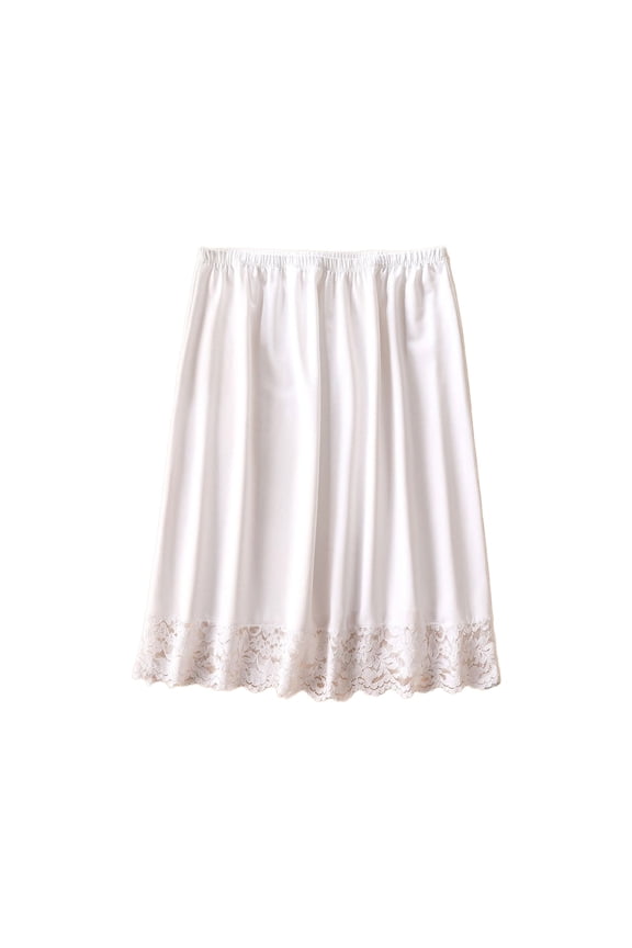 Women Knee Length Invisible Underskirt Petticoat Half Slip Elastic Waist Solid Lace Trim Midi Skirt for Under Dresses