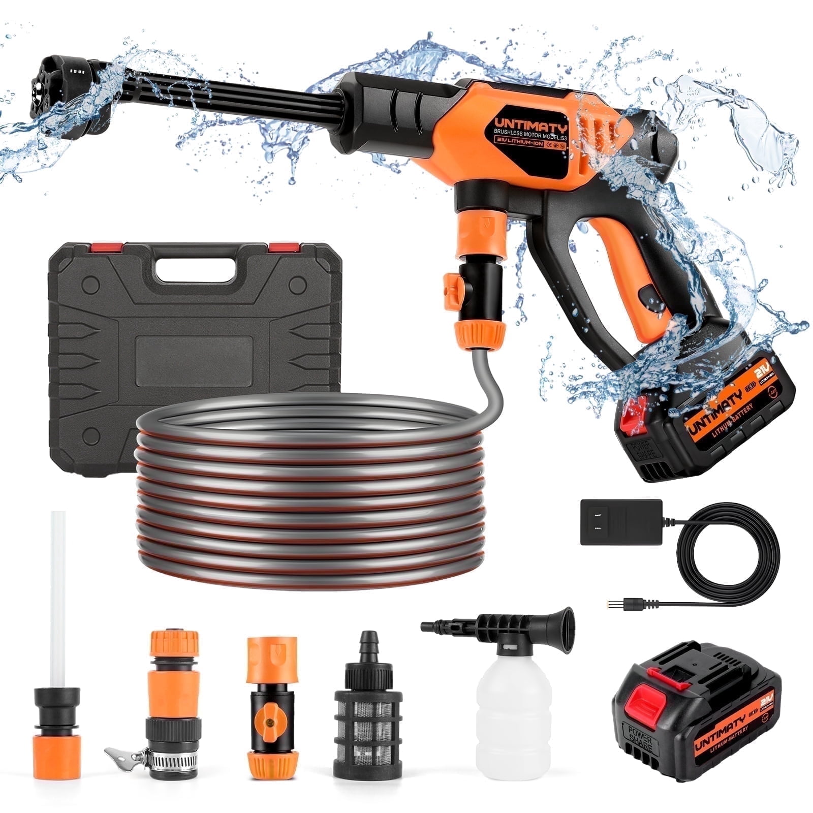 UNTIMATY Cordless Pressure Washer,1000PSI Cordless Power Washer with 6-in-1 Adjustable Nozzle,4.0Ah Battery Pressure Power Cleaner with 23ft Hose for Watering,Cleaning,Car Washing,Floor Washing