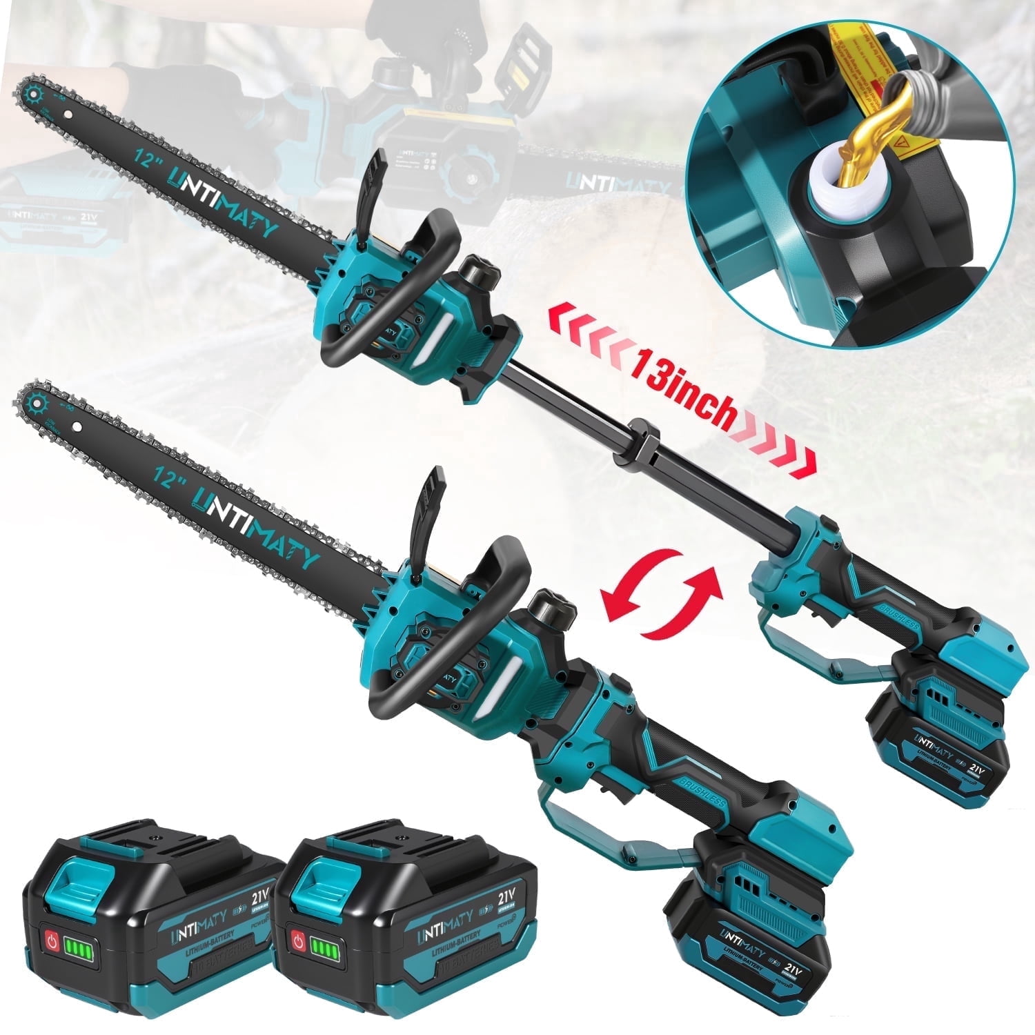 UNTIMATY Battery Chainsaw 12 inch Electric Chainsaw Cordless Chain Saw with Battery and Expending Pole for Wood Cutting and Tree Trimming