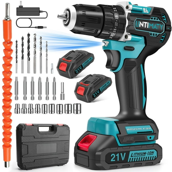 UNTIMATY 21V Brushless Cordless Drill Set, Power Drill Kit with Battery and Charger, 3/8" Keyless Chuck&575 inch-lbs Torque, 23pcs Drill Bits, Blue