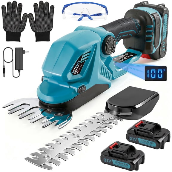 UNTIMATY 21V Cordless Hedge Trimmer,2-in-1 Lightweight Electric Hedge Trimmer, 8.85In Grass Trimmer for Shrubs, Trees, Gardens, Patios, and Lawns(Blue)