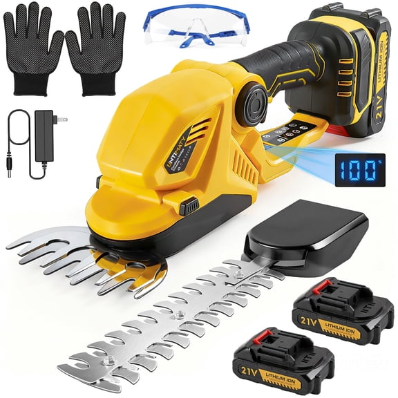UNTIMATY 21V Cordless Hedge Trimmer,2-in-1 Lightweight Electric Hedge Trimmer, 8.85In Grass Trimmer for Shrubs, Trees, Gardens, Patios, and Lawns(Yellow)