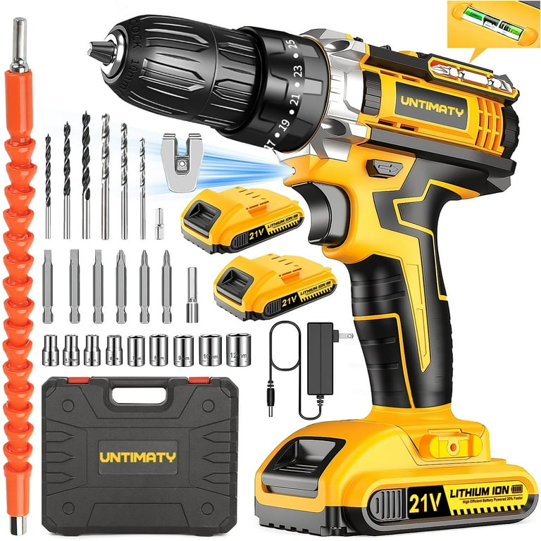 UNTIMATY 21V Cordless Power Drill Set Power Drill Driver Kit with 2 Lithium Ion Battery and Charger 3 8 inch Keyless Chuck 2 Variable Speed 25 3