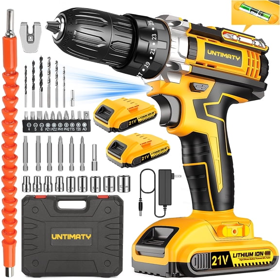 UNTIMATY 21V Cordless Power Drill Set, Power Drill Driver Kit with Lithium-ion Battery and Charger, 3/8-Inch Keyless Chuck, 2 Variable Speed, 25+3 Position and 33pcs Drill/Driver Bits