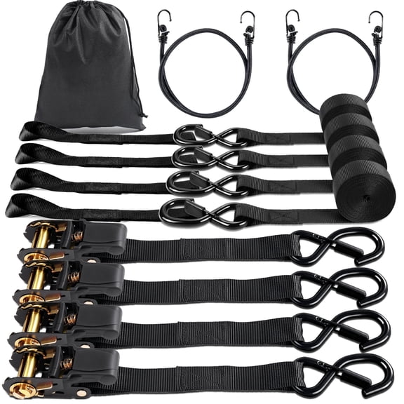 UNTIMATY 4 pack Ratchet Straps Heavy Duty Cargo Straps Soft Loop Tie Down Straps with Safety Lock S Hooks,1 in × 15ft ,1800 lb Break Strength