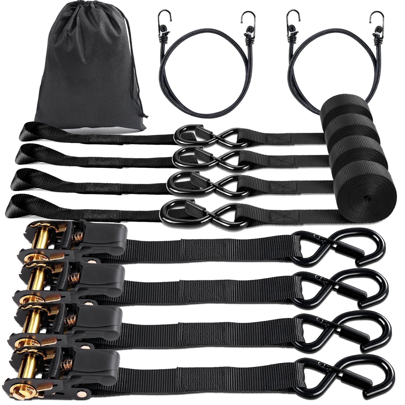 ZRSDIXK 4 pack Ratchet Straps Heavy Duty Cargo Straps Soft Loop Tie Down Straps with Safety Lock S Hooks,1 in × 15ft ,1800 lb Break Strength