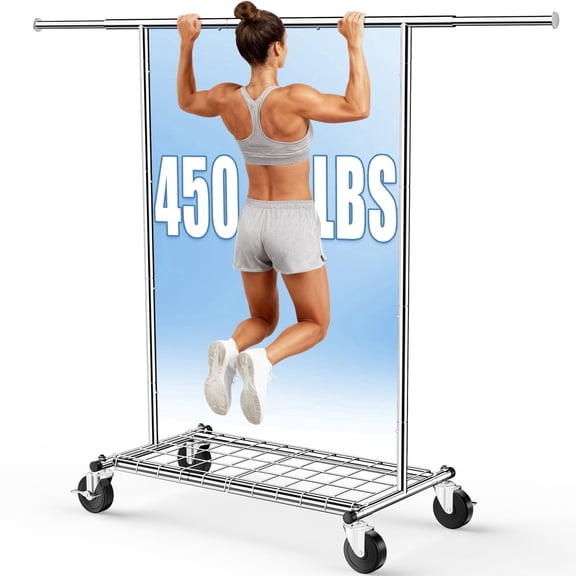 UNTIMATY Clothes Garment Rack Heavy Duty Freestanding Metal Clothes Garment Rack on Wheels, 450LBS, Shoe Shelf, Silver