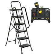 UNTIMATY 5-Step Ladder, 330lbs Portable Folding Ladders for Home with Handrails and Tool Tray, Safety Ladder, Black