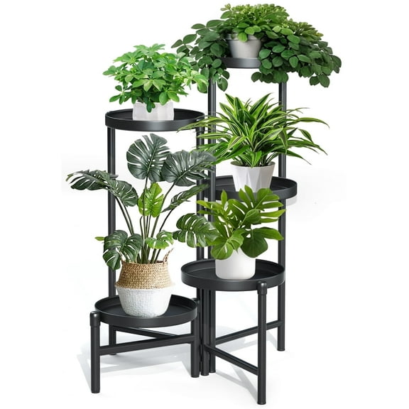 UNTIMATY 5 Tier Metal Plant Stand Foldable Tall Plant Shelf Heavy Duty Flower Stands Flower Pot Holder Shelves Rack for Indoor Outdoor