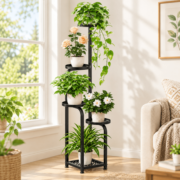 UNTIMATY Plant Stand for Outdoor Indoor, 5 Tier Tall Corner Metal Flower Pot Stands for Multiple Plants Heavy Duty Plant Shelf