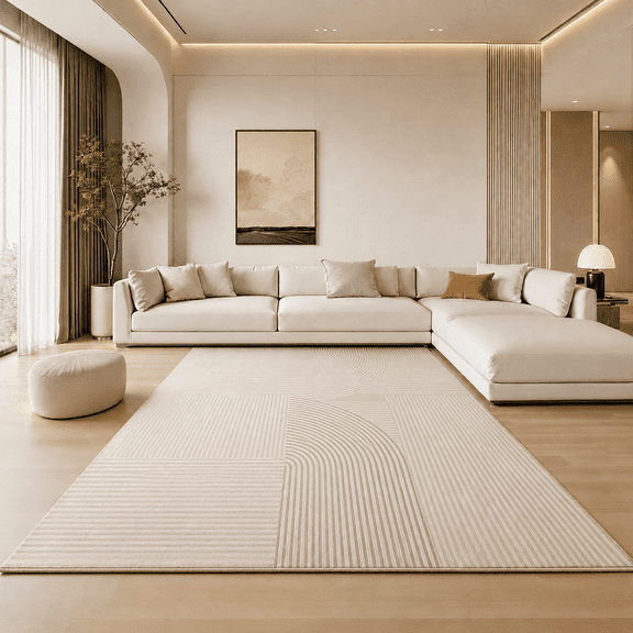 UNTIMATY 5'x7' Area Rugs for Living Room, Arch Pattern Low Pile Textured Rugs Carpets, Washable Modern Rug for Living Room Bedroom Dining Room, Beige