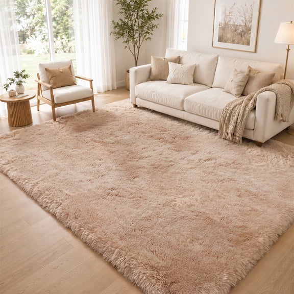 UNTIMATY 5' x 8' Fluffy Shag Rug Soft Plush Non-Slip Rug for Bedroom Carpet and Dorm, Beige