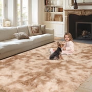 UNTIMATY 5 x 8 Large Area Rug for Living Room Modern Tie-dye Fluffy Shag Rug Home Decor Bedroom Carpets, Light Brown