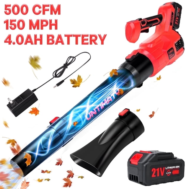 Red Blower UNTIMATY 500 CFM Cordless Leaf Blower for Lawn Care 150 MPH Battery ...