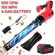 500CFM Cordless Leaf Blower with 4.0Ah Battery 150MPH 3-Speed Leaf Blower for Lawn Patio Garage, Red