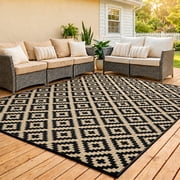 UNTIMATY 6 9 Outdoor Rug Waterproof Patio Carpet Outdoor Area Rug Large Plastic Straw Mat for RV Camping Porch Deck Balcony, Black and Beige