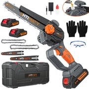 UNTIMATY Mini Chainsaw 6 & 8 inch Cordless Handheld Electric Chain Saw with 2 Batteries and Charger for Trees and Wood, Grey