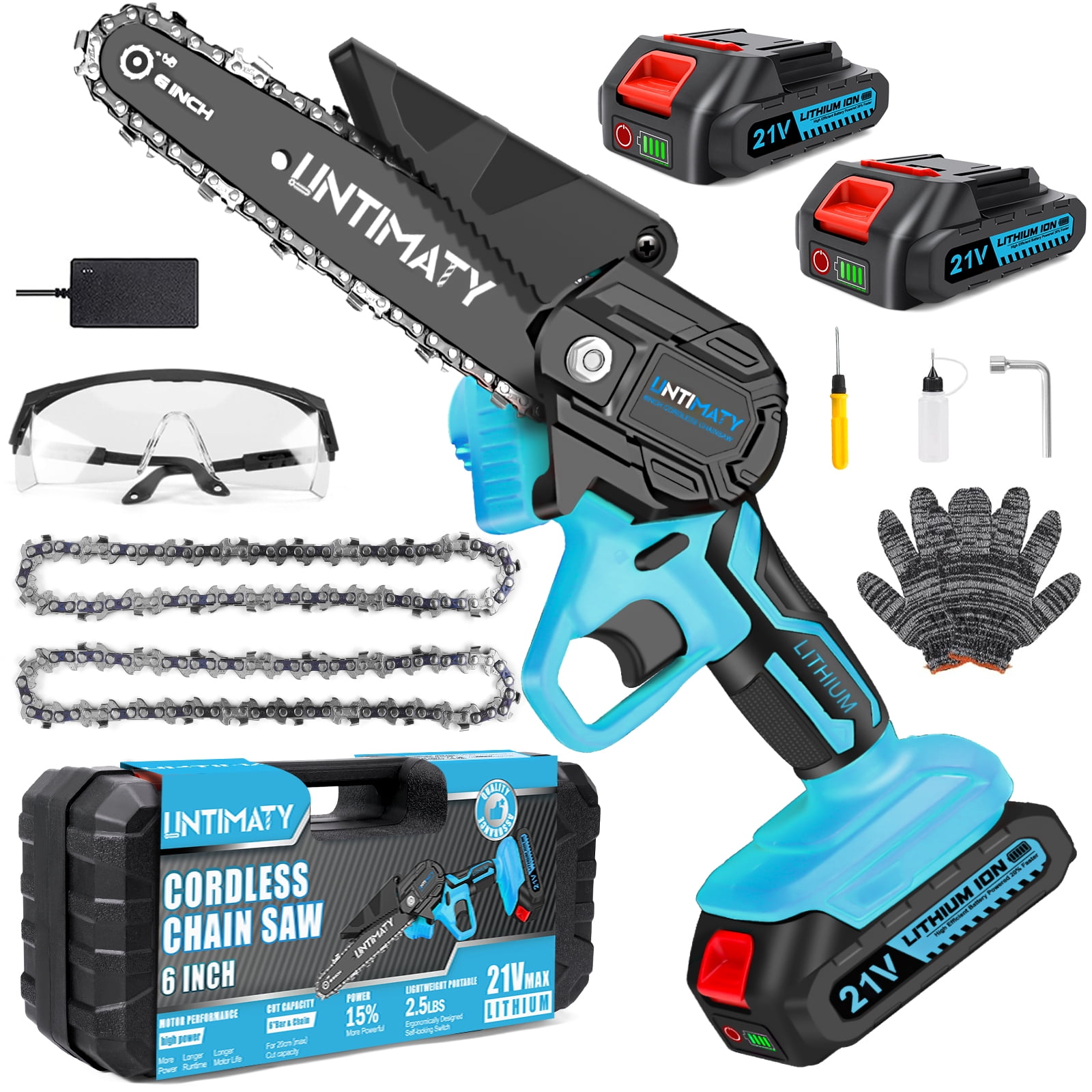 Walmart discount codes: UNTIMATY 6 inch Mini Chainsaw with 2 Batteries and Case Cordless Electric Handheld Chain Saw Battery Powered for Wood and Tree Branches, Blue