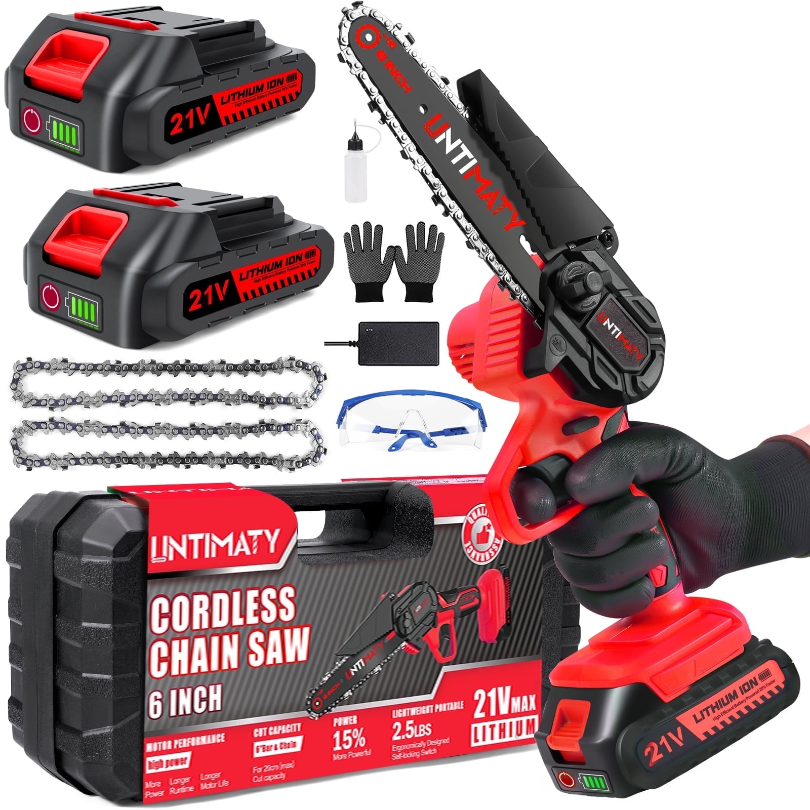 UNTIMATY 6 inch Mini Chainsaw with 2 Batteries and Case Cordless ...