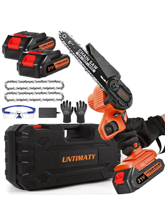UNTIMATY 6" Mini Chainsaw with 2 Batteries 2 Chains, 6-Inch Cordless Handheld Chain Saw Wood Cutter