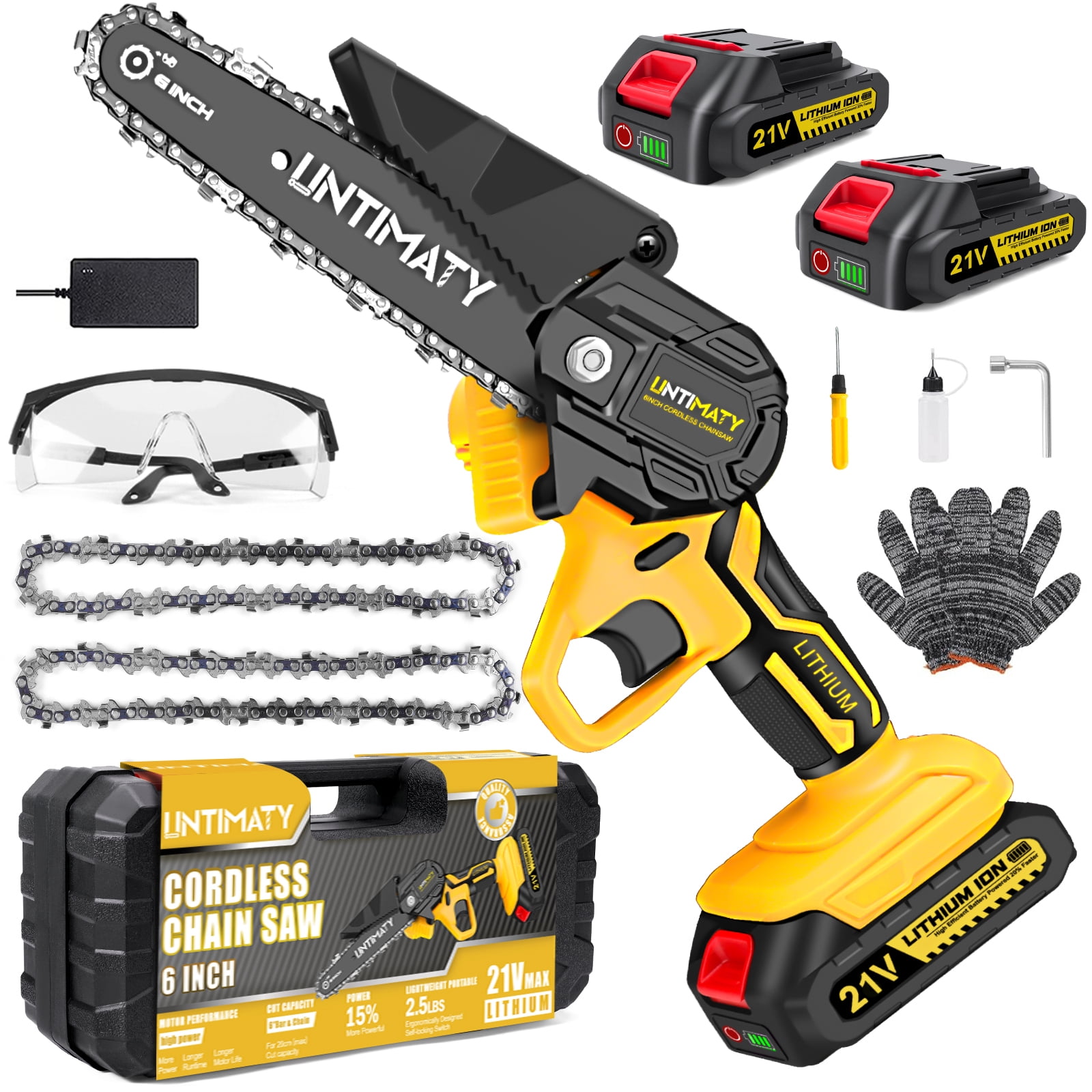 UNTIMATY 6 inch Mini Chainsaw with 2 Batteries and Case Cordless ...