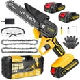 thumbnail image 1 of UNTIMATY 6 inch Mini Chainsaw with 2 Batteries and Case Cordless Electric Handheld Chain Saw Battery Powered for Wood and Tree Branches, Yellow, 1 of 9