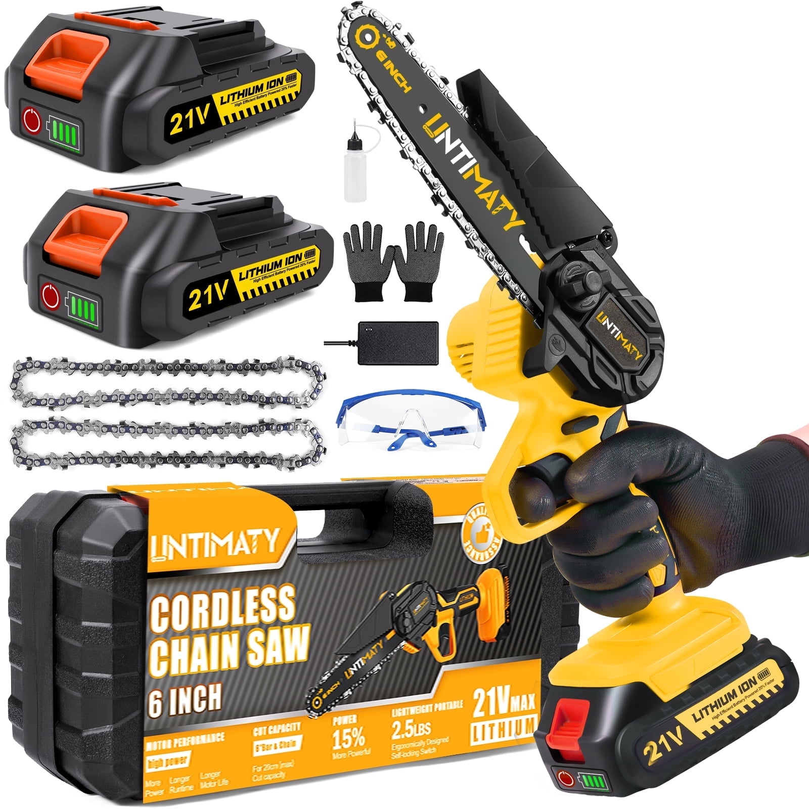 UNTIMATY 6 inch Mini Chainsaw with 2 Batteries and Case Cordless ...