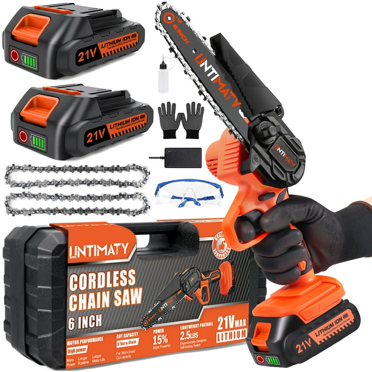 UNTIMATY 6 Mini Chainsaw with 2 Batteries 2 Chains, 6-Inch Cordless  Handheld Chain Saw for Wood Cutting Tree Trimming 