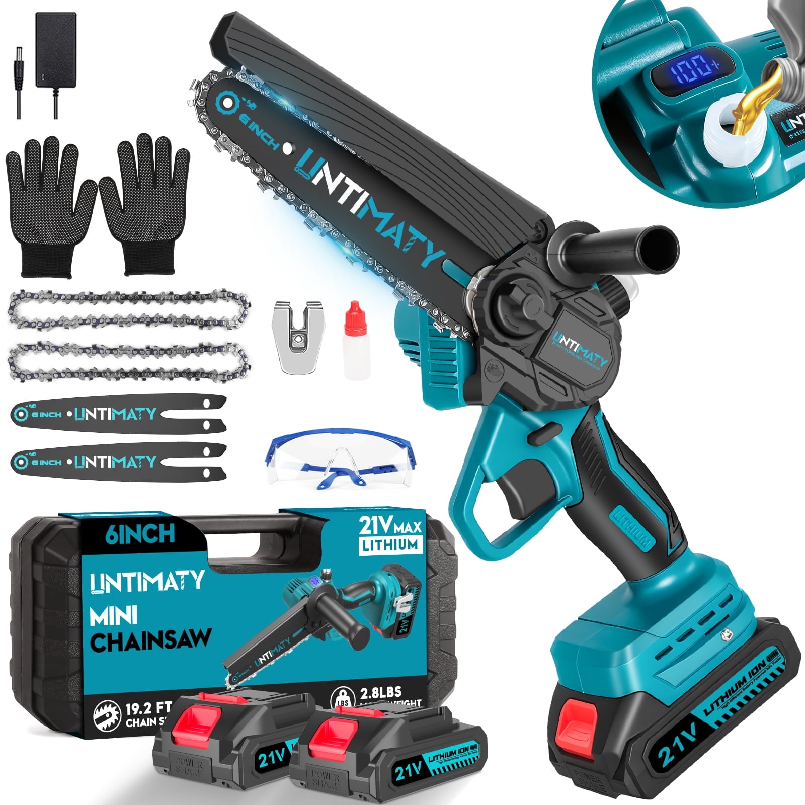 UNTIMATY 6 inch Mini Chainsaw with 2 Batteries Cordless Handheld Chain ...