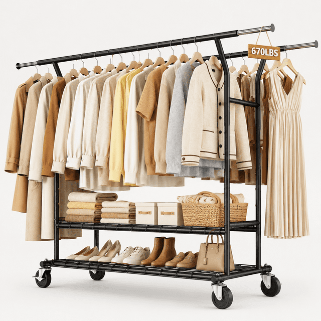 UNTIMATY 670 lbs Heavy Duty Clothes Rack with Wheels and Adjustable ...