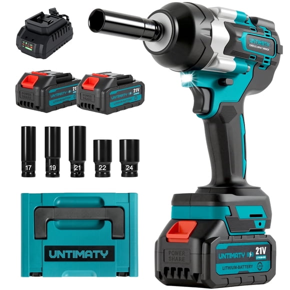 CordlessImpactWrench,UNTIMATY1/2inchBrushlessHighTorqueImpactGun,MaxTorque590Ft-lbs(800N.m),3300RPMImpactDriverwith21VBrushlessMotor,2x3.0AhLi-ionBatteryforCarHomeRepair