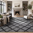 thumbnail image 1 of 8'x10' Large Shag Area Rug, Modern Diamond Pattern Fluffy Plush Soft Indoor Carpet, Non Slip Thick High Pile Fuzzy Shaggy Rug for Living Room Bedroom Dining Room Office Home Decor, Black & Gray, 1 of 8