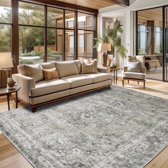 LZNIOZ Area Rugs for Living Room 8ft x 10ft Machine Washable Bedroom Rugs Distressed Vintage Print Soft Rug Non Slip Carpet, Rustic Brown