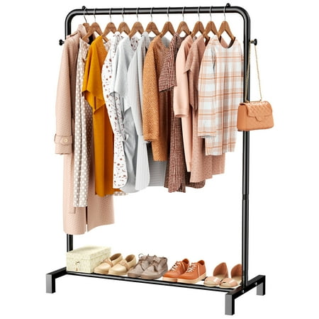 UNTIMATY Clothing Racks: Single Rod with Shoe Shelf - Metal Garment Rack for Hanging Clothes - Space-Saving for Housewives in Bedroom - Solves Clutter & Easy Assembly