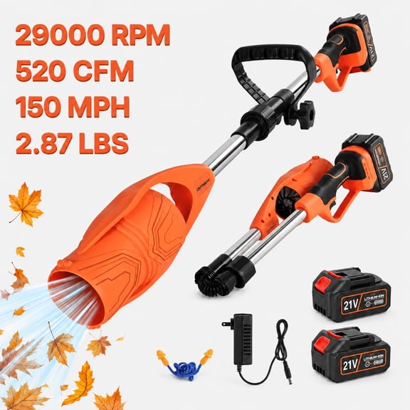 UNTIMATY Cordless Leaf Blower with Battery and Charger 150 MPH 500 CFM 21V Small Handheld Leaf Blower for Yard Lawn Care, Orange