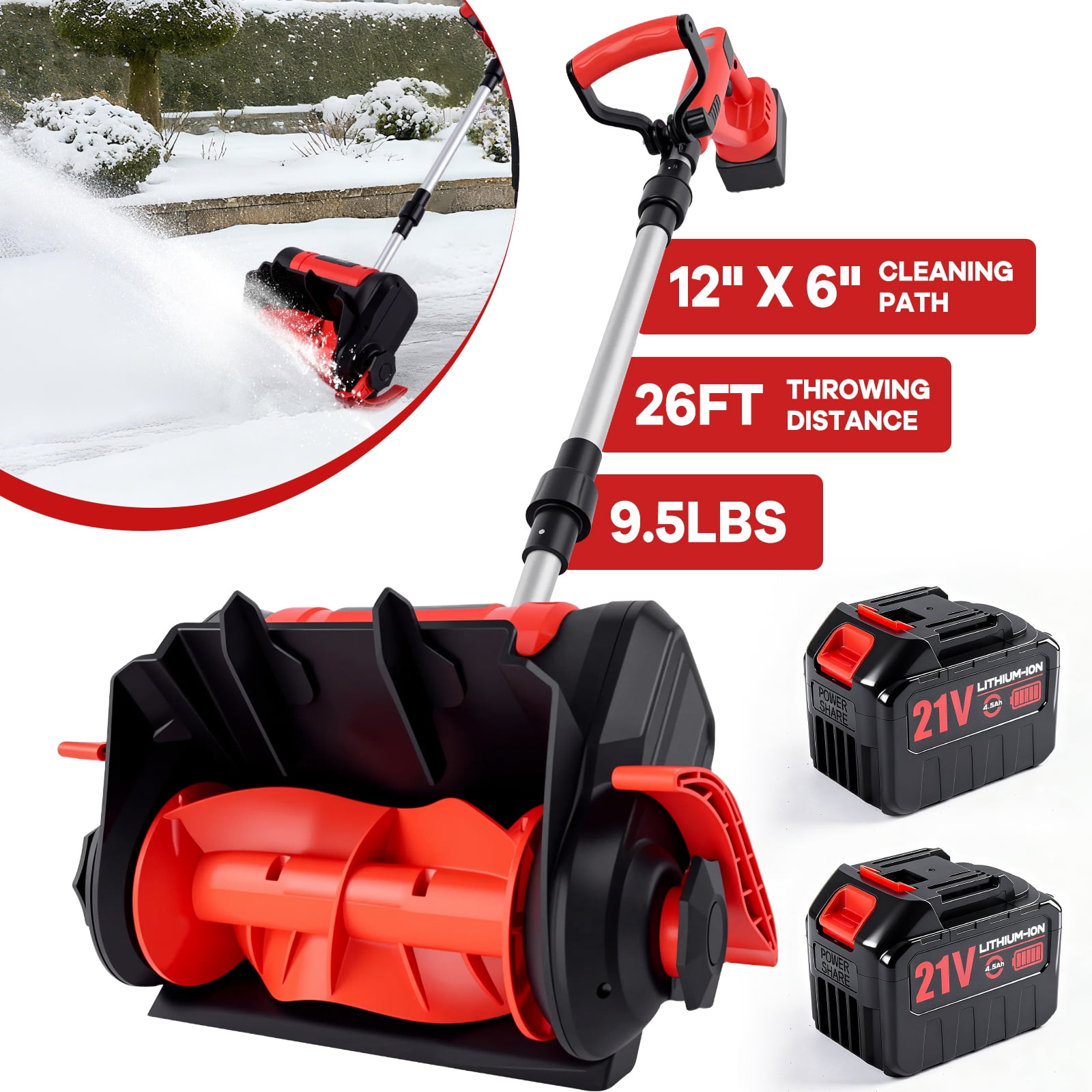 UNTIMATY 12 inch Electric Snow Blower Cordless Snow Shovel with Dual 4.5Ah Battery Lightweight Snow Thrower with Foldable Handle for Driveway