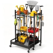 UNTIMATY Garden Tool Organizer with Wheels Garage Tool Rack with Hooks and Shelves Rolling Yard Tool Storage for Garage Shed Workshop