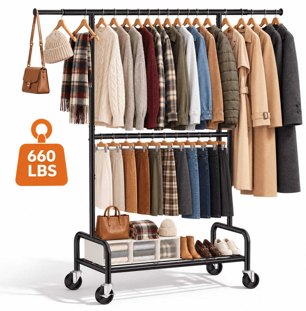 UNTIMATY Heavy Duty Clothes Rack for Hanging Clothes,660LBS Double Rods ...