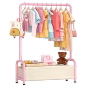 UNTIMATY Kids Clothing Rack with Storage Shelf, Baby Garment Rack for Hanging Clothes, Kids Dress Up Rack Storage for Coats with 2 Hangers, Pink