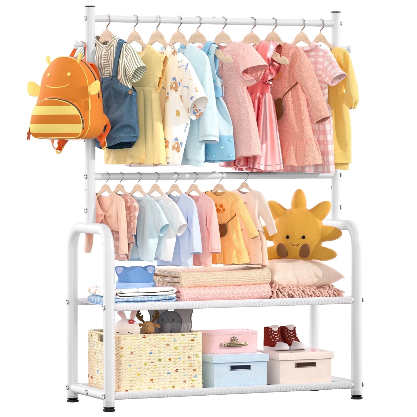 Dressing Up Rack Kids Clothing Rack with Adjustable Hanging Rods and Storage Shelves ...