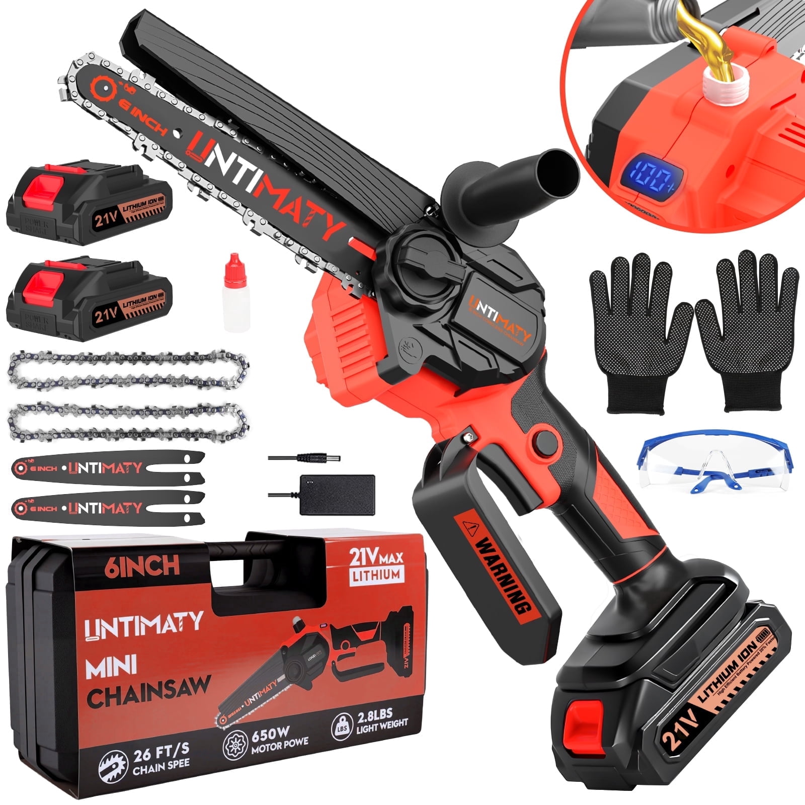 UNTIMATY Mini Chainsaw 6 Inch Cordless Electric Chain Saw with 2 ...
