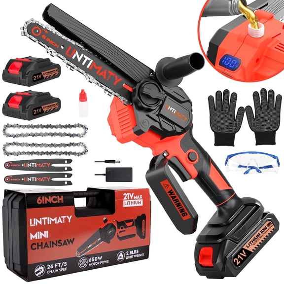 UNTIMATY Mini Cordless Chainsaw 6 inch Small Electric Chainsaw Battery Powered Hand Held Pruning Chainsaw for Wood Cutting and Tree Trimming, Orange