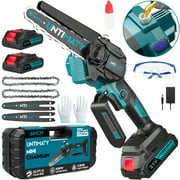 UNTIMATY Mini Chainsaw 6 inch Cordless Handheld Electric Chain Saw with 2 Batteries and Charger for Trees and Wood, Blue