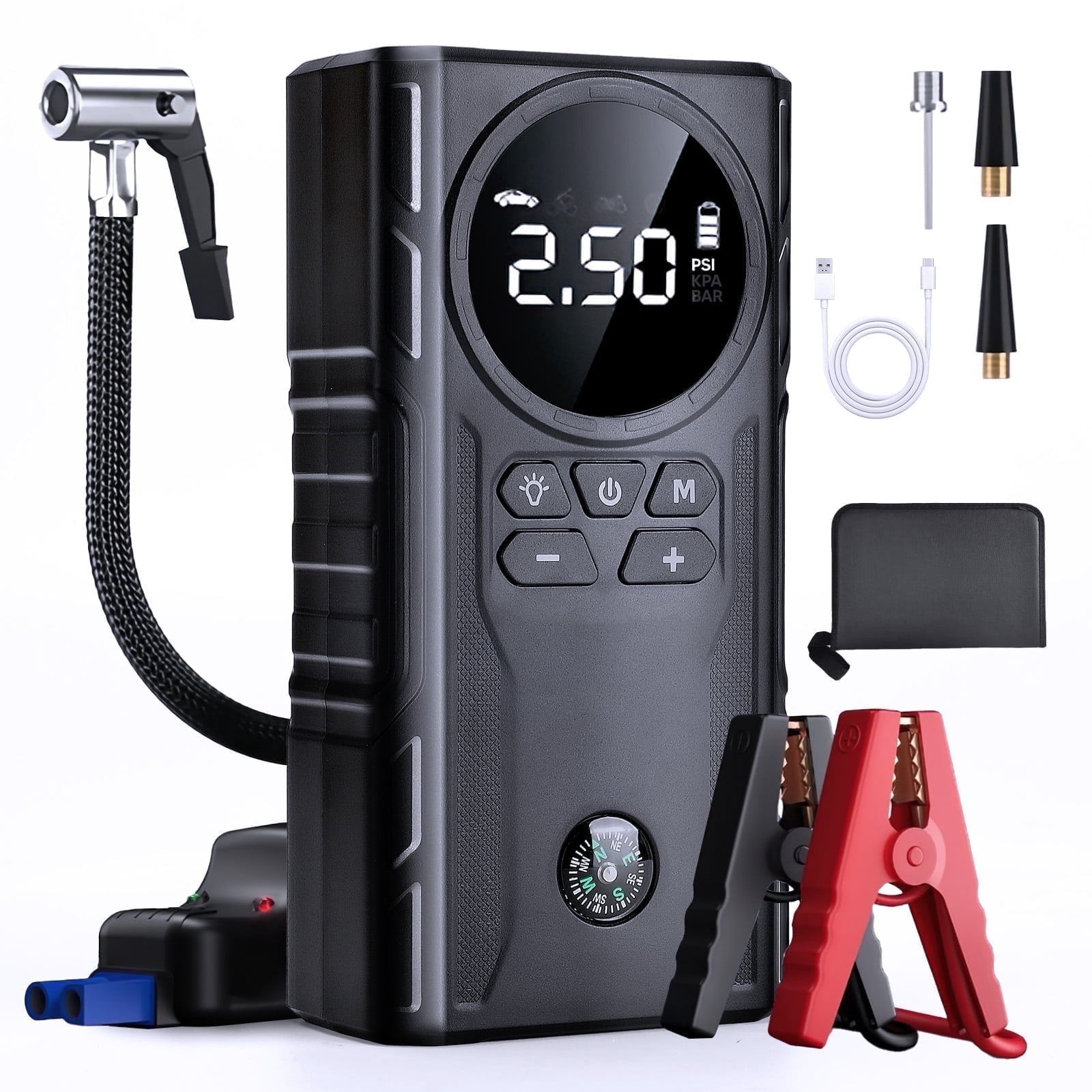 UNTIMATY Portable Car Jump Starter with Air Compressor Power Bank 3000A 39800mAh 12V Car Battery Jump Starter 150PSI Digital Tire Inflator Portable Battery Jump Box with Jumper Cables